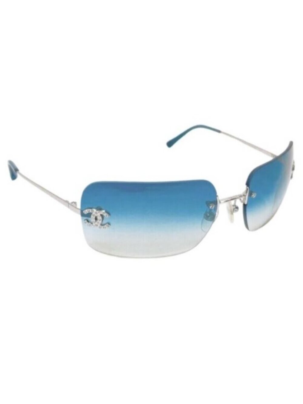 Chanel Vintage Sunglasses Rhinestone Crystal CC Logo Rimless Gradient Blue - Picture 2 of 10